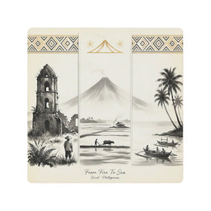 From Fire To Sea-Bicol Philippines Sumi-e Metal Print
