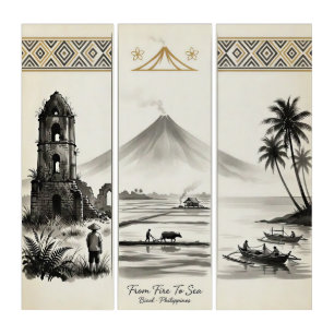 From Fire To Sea-Bicol Philippines Sumi-e Triptych