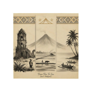 From Fire To Sea-Bicol Philippines Sumi-e Wood Wall Art