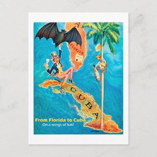 From Florida to Cuba vintage funny illustration Postcard