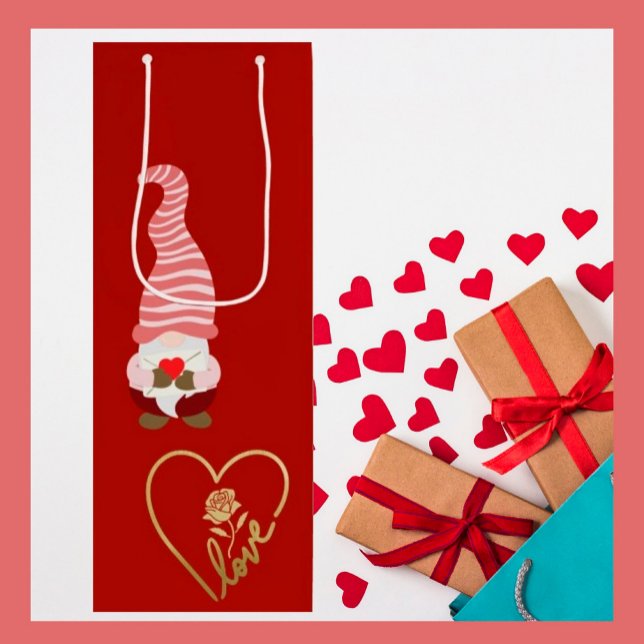 From Gnome with Love my Valentine  Wine Gift Bag (Creator Uploaded)