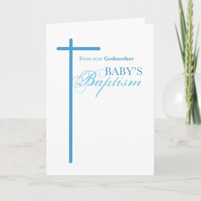 From Godmother on Baptism of Boy, Blue Cross Card (Front)