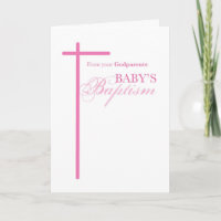 From Godparents on Baptism of Girl, Pink Cross Card