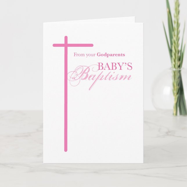 From Godparents on Baptism of Girl, Pink Cross Card (Front)