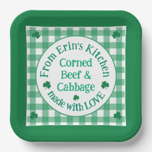 From Kitchen with Love Irish Shamrocks Green Check Paper Plates