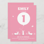 From Lucy: BUNNY BALLOON | Pink Kids Birthday Invitation (Front/Back)