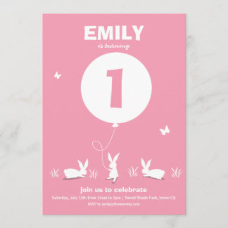 From Lucy: BUNNY BALLOON | Pink Kids Birthday Invitation