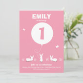From Lucy: BUNNY BALLOON | Pink Kids Birthday Invitation (Standing Front)