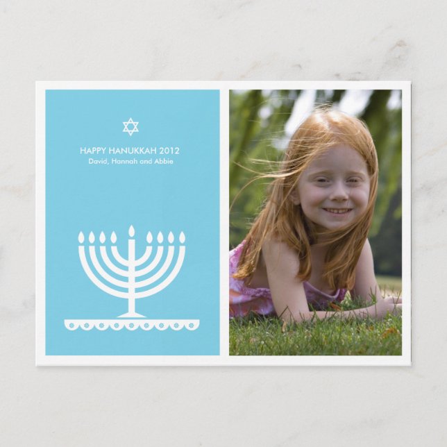 From Lucy: HAPPY HANUKKAH MODERN MENORAH Holiday Postcard (Front)