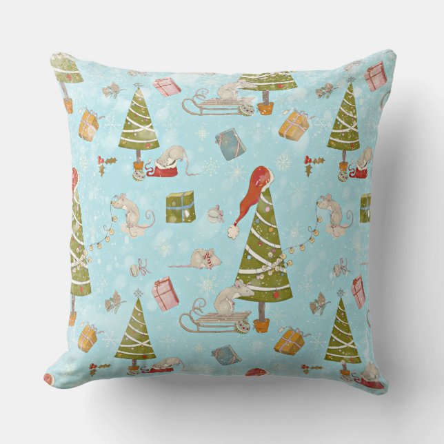 From Mice and Christmas Tree-Xmas Pattern for Kids Throw Pillow (Front)