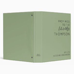 From Miss to Future Mrs Name Sage Green Wedding 3 Ring Binder