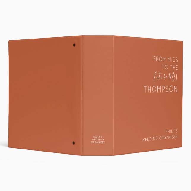 From Miss to Future Mrs Name Terracotta Wedding 3 Ring Binder (Background)
