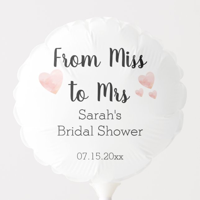From Miss to Mrs Black and White Bridal Shower Balloon (Front)