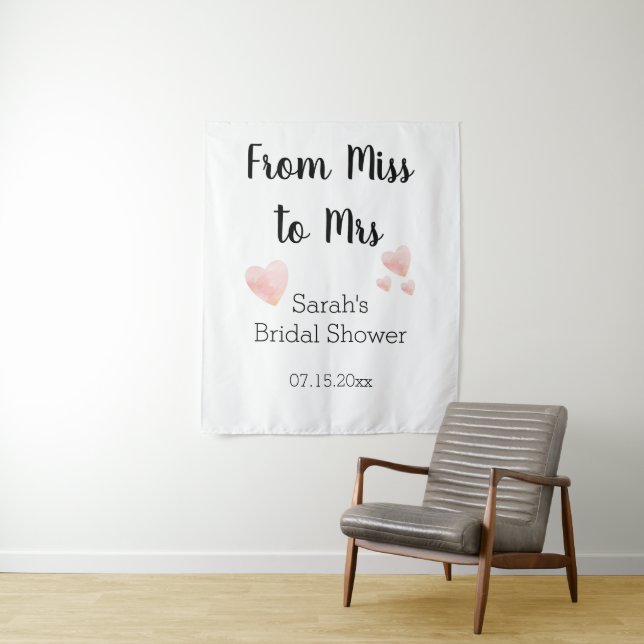 From Miss to Mrs Black and White Bridal Shower Tapestry (In Situ)