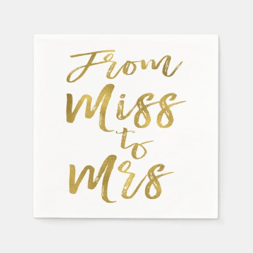 From Miss to Mrs Bridal Shower Gold Foil Script Paper Napkins