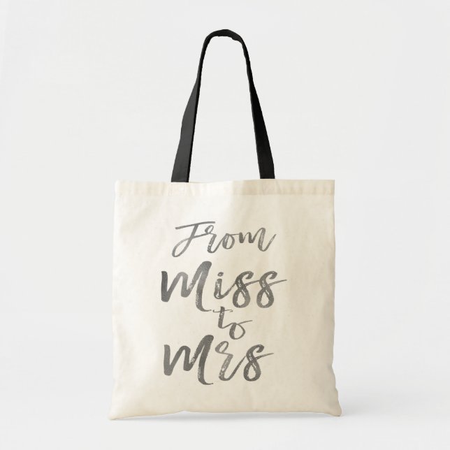 From Miss to Mrs Bridal Shower Party Silver Foil Tote Bag (Front)