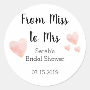 From Miss to Mrs Bridal Shower Pink Hearts Classic Round Sticker