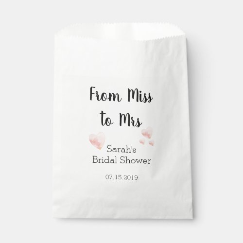 From Miss to Mrs Bridal Shower Pink Hearts Favor Bag