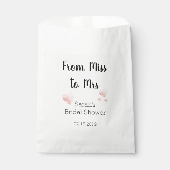 From Miss to Mrs Bridal Shower Pink Hearts Favor Bag (Front)