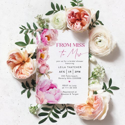 From Miss to Mrs bright pink bridal shower Invitation