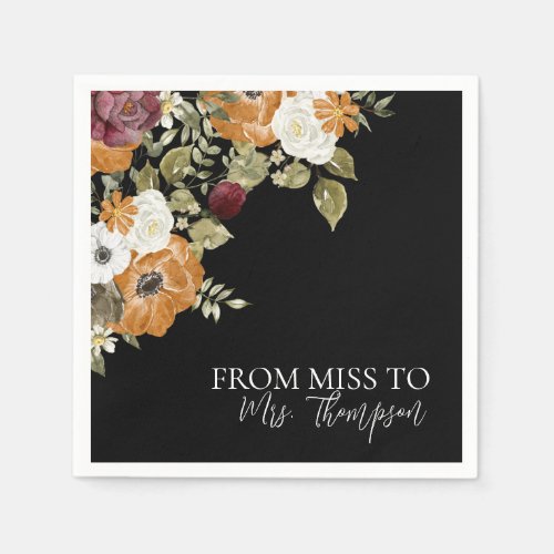From Miss to Mrs Fall Black Bridal Shower Paper Napkins