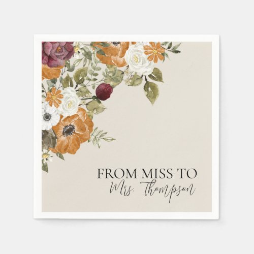 From Miss to Mrs Fall Ivory Bridal Shower Paper Napkins