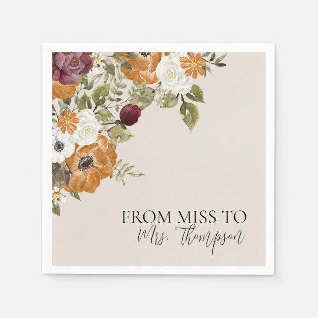From Miss to Mrs Fall Ivory Bridal Shower Paper Napkins (Front)