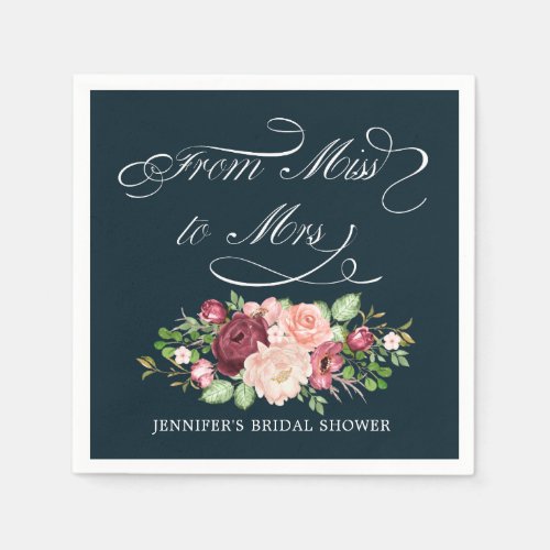 from miss to mrs floral calligraphy monogram napkins