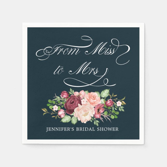 from miss to mrs floral calligraphy monogram napkins (Front)