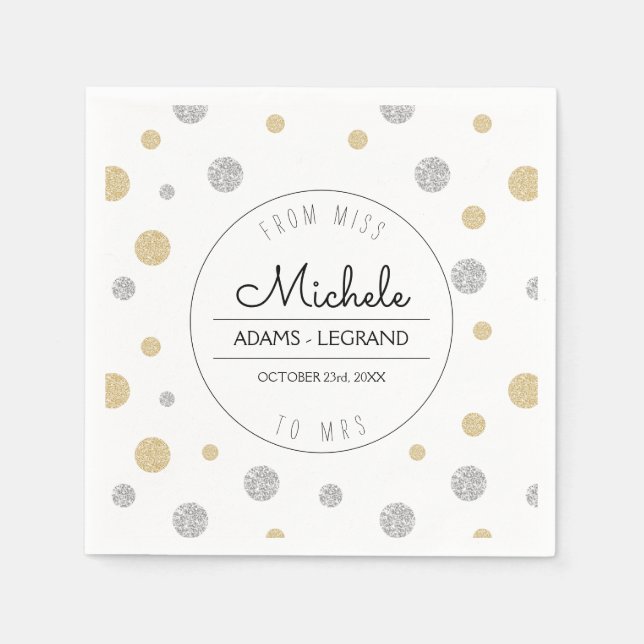From Miss To Mrs Glitter Polka Dot Bridal Shower Napkins (Front)