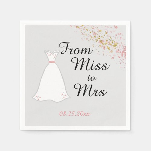 From Miss to Mrs Pink Glitter Bridal Shower Napkins