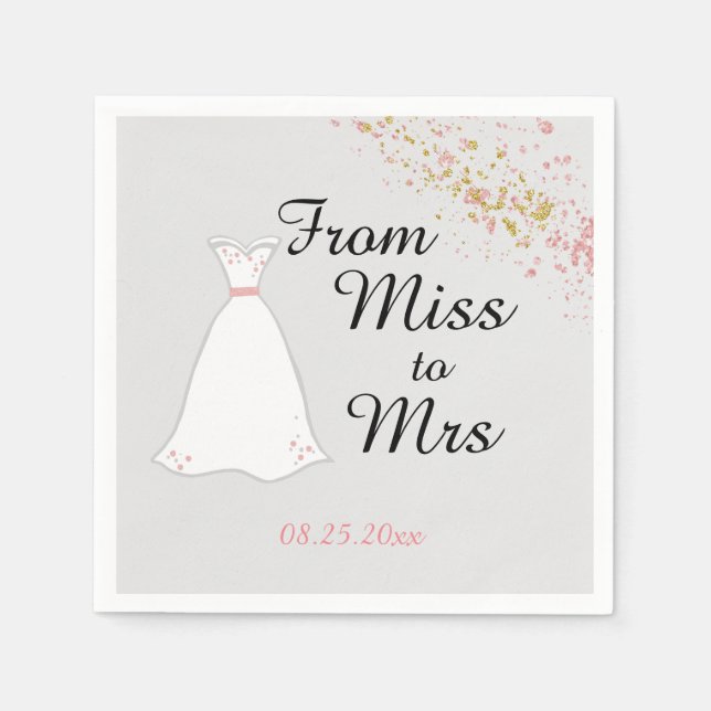 From Miss to Mrs Pink Glitter Bridal Shower Napkins (Front)