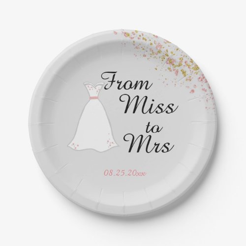 From Miss to Mrs Pink Glitter Bridal Shower Paper Plates