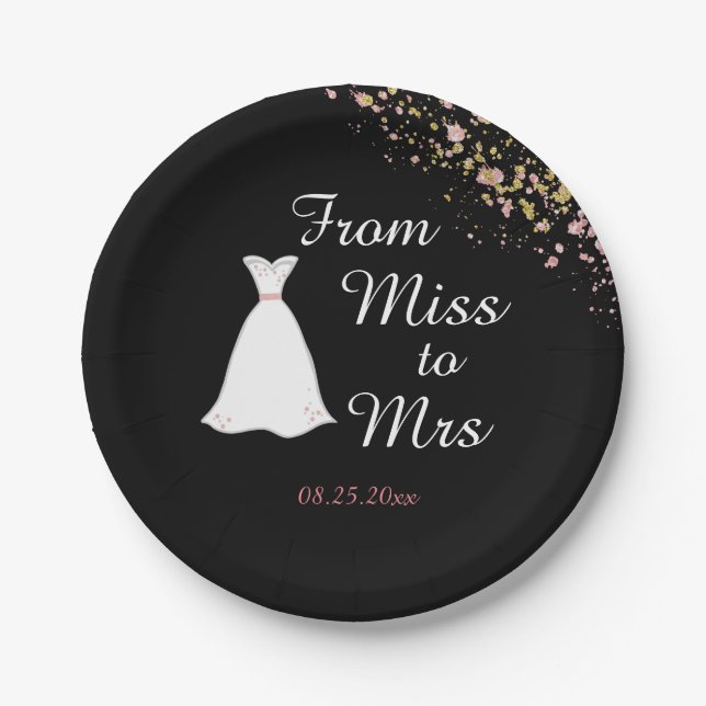 From Miss to Mrs Wedding Dress Bridal Shower Paper Plates (Front)