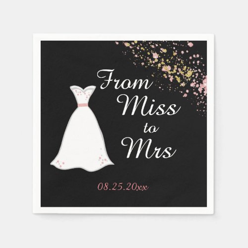 From Miss to Mrs Wedding Dress Pink Gold Glitter Napkins