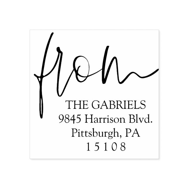 From modern script return address rubber stamp (Imprint)