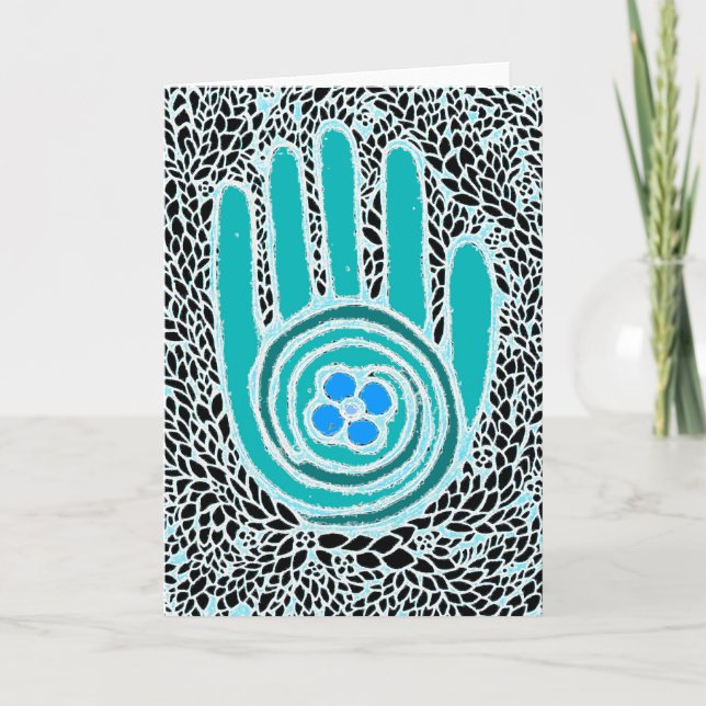 From my hand to your hand greeting card (blue) (Front)