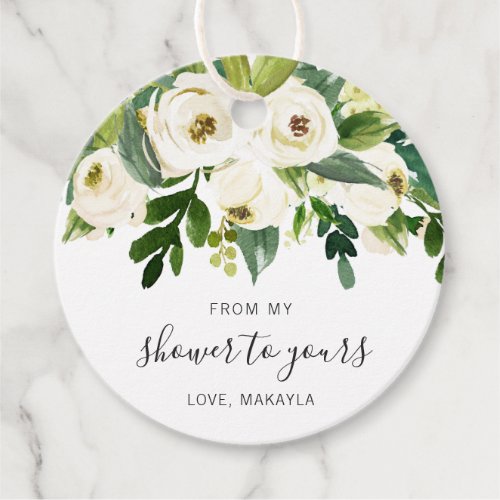 From My Shower Floral Greenery White Bridal Shower Favor Tags