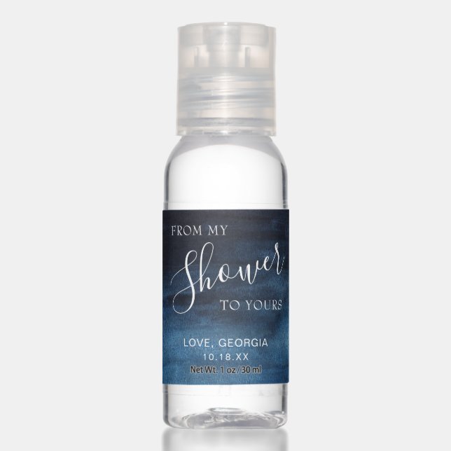 From My Shower To Yours Blue Bridal Shower Favor Hand Sanitizer (Front)