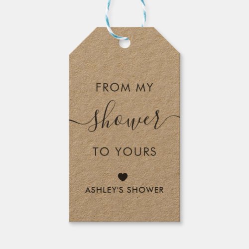 From My Shower To Yours Bridal Shower Tag Kraft Gift Tags