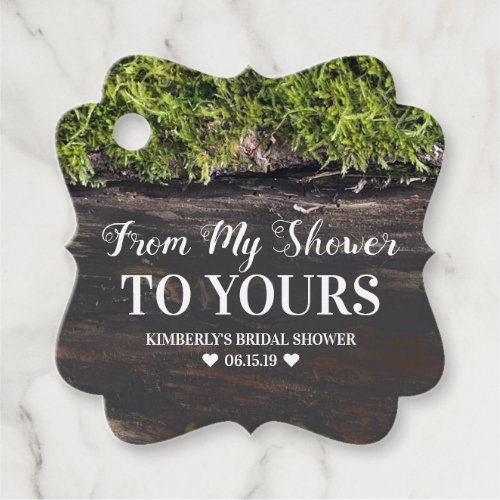 From My Shower To Yours _ Rustic Mossy Wood Favor Tags