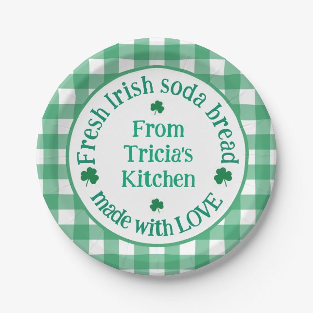 From NAME Kitchen with Love Irish Green Check  Paper Plates (Front)