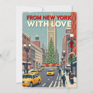 From New York With Love Vintage Retro Christmas Holiday Card
