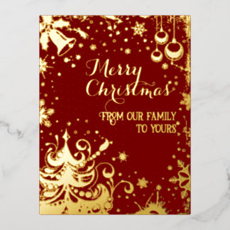 From our family to yours Red Foil Holiday Postcard