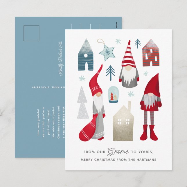 From Our Gnome to Yours | Cute Nordic Christmas   Holiday Postcard (Front/Back)