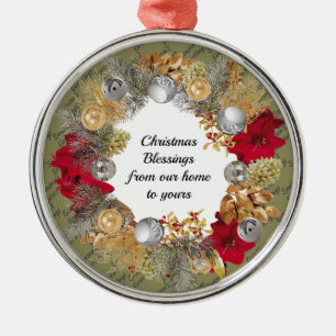 FROM OUR HOME TO YOURS Green Christmas Wreath Metal Ornament