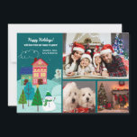 From Our House To Yours 3 Photo Holiday Card<br><div class="desc">Share the joy of the holiday season with this three-photo, whimsical holiday card featuring your family and a painted house with trees and a snowman. (Designed by Freepik ). (Designed by Freepik). (Designed by Freepik). (Dog photo by John De Boer · Freepik.com). The card is easy to customize with your...</div>
