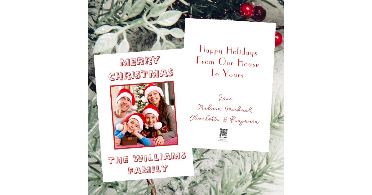 From Our House To Yours Family Photo Red & White Holiday Card | Zazzle