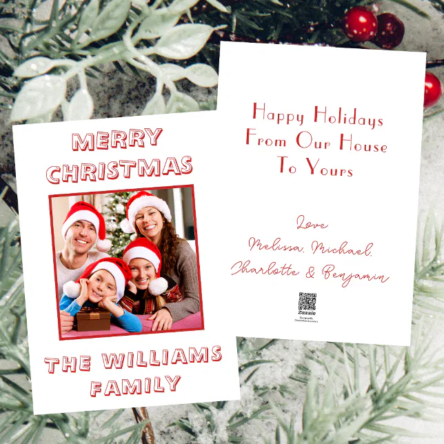 From Our House To Yours Family Photo Red & White Holiday Card | Zazzle