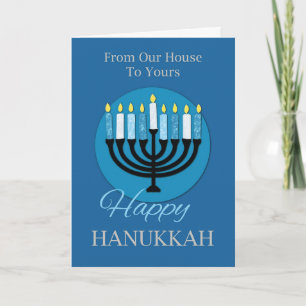 From Our House To Yours Hanukkah Menorah Dark Blue Card